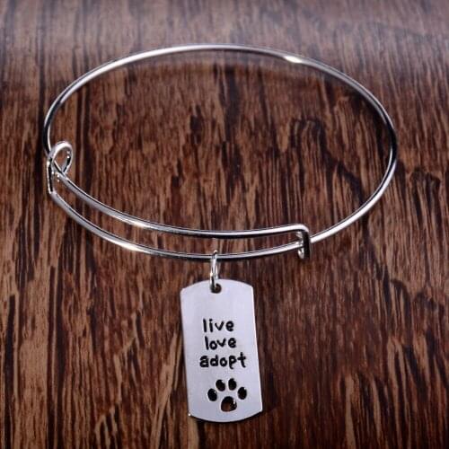Fashion Pet Live Love Adopt Bangle Pendants Charms Bracelet Paws Dog Tag Jewelry Pet Rescue