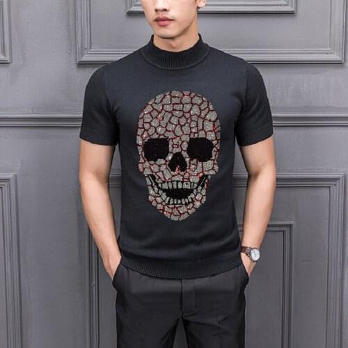 Mens Fashion Sweater Short-Sleeved Brand Slim Cashmere Knit Classic T-Shirt Oversized Summer Breathable Young