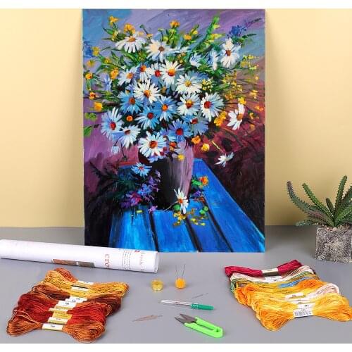 Landscape Chamomiles Printed Canvas 11CT Cross-Stitch DIY Embroidery Complete Kit DMC Threads Needlework Sewing Craft Needle