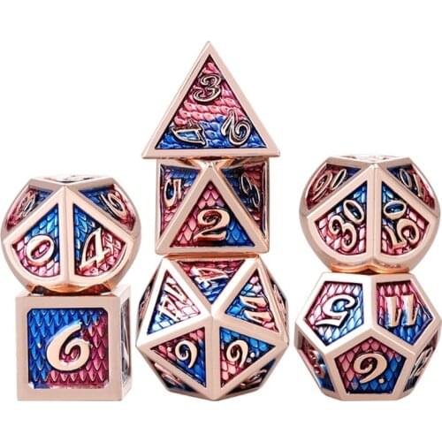 OOTDTY 7pcs/set Metal Dice Set RPG MTG DND Metal Polyhedral Dice Role Playing Games