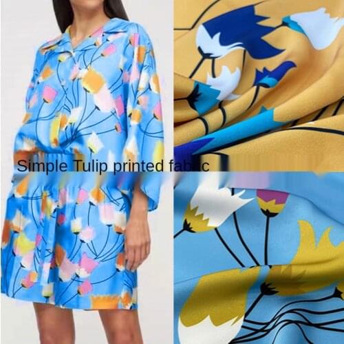 New G Brand Simple Tulip Polyester Printed Fabric Acetate Satin Womens Clothing Sewing Fabric for Dress Printed Textile Fabric
