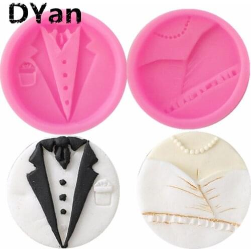 New Wedding Party Mens Gentleman Dress Ladies Dress Pattern Chocolate Mold Fondant Cake Silicone Mold Family Baking A1539-A1540