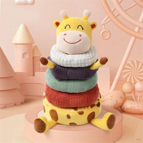 Newest 1 Set Childrens Educational Plush Giraffe Stacking Ring Baby Puzzle Ring Stacking Toy Soft Plush Mobile Rattles Toys