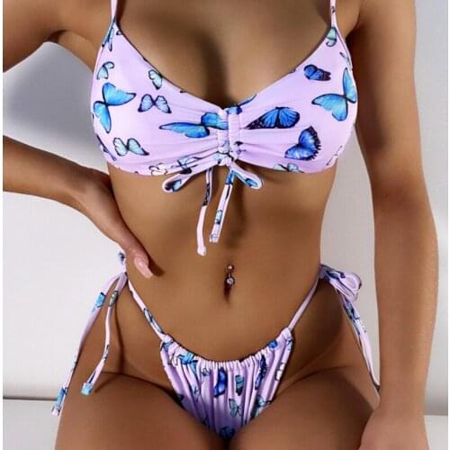 New Butterfly Printed Knotted Bikini Female Swimsuit Two-pieces Bikini Suit Swim Lady 2021 New Style