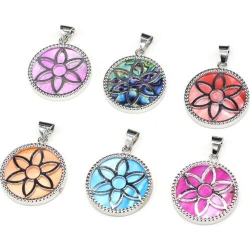 Charm 100% Natural Stone Round Hand-carved Flower Shell Pendant for Jewelry Making DIY Accessories Fit Necklace Earrings Gifts