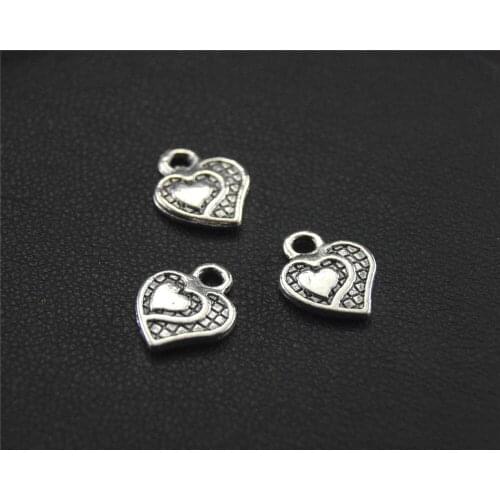 10pcs Silver Color Heart In Heart Charm Bracelet Necklace Jewelry Making Handmade DIY 7x10mm A1487