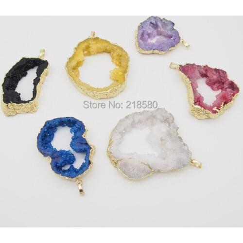 P15052203 White Blue Yello Purple Druzy Crystal Geode Pendant Gold Electroplated Pendant