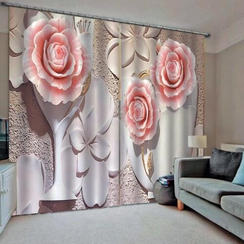 Custom any size relief flower 3d decoration curtains Window Blackout Luxury 3D Curtains set For Bed room Living room Office