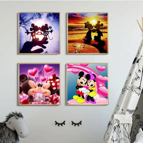 Disney Mickey Cartoon Posters Cute Mickey Minnie Love Kiss Canvas Paintings and Prints Wall Art Pictures for Kid Room Home Decor