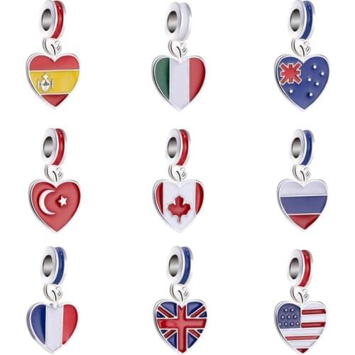 Lovely National Flag Beads Fit Original Charms Pandora Bracelet Love Heart Animal Bead Jewelry DIY Making Necklace for Women Men