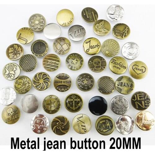 30PCS 20MM MIXED Metal Jeans Button Sewing Clothes Accessories Trousers Jean Buttons Decoration JMB-023