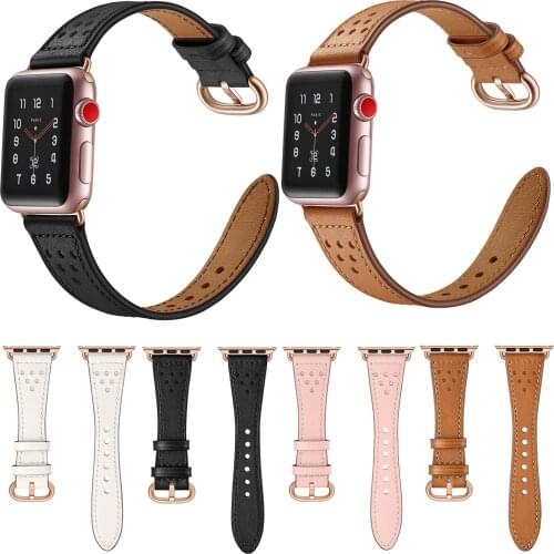 Rose Gold Buckle Genuine Leather Watchband For Apple Watch Band 44mm 42mm 40mm 38mm Series 5 4 3 2 1 Bracelet for iWatch Strap