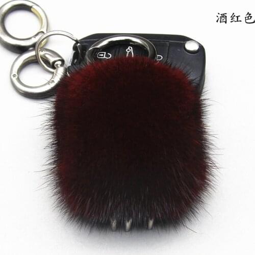 Luxury Fluffy Genuine Mink Fur Bear Paw Real Fox Fur Ball PomPom Keychain Gold Metal Key Ring Pendant Bag Charm For Women f325