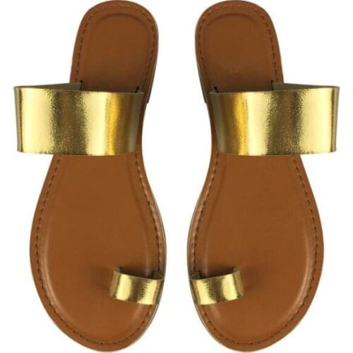 HOT 2020 summer new all-match toe flat sandals women fashion outer wear metallic casual flat heel slippers beach sandals