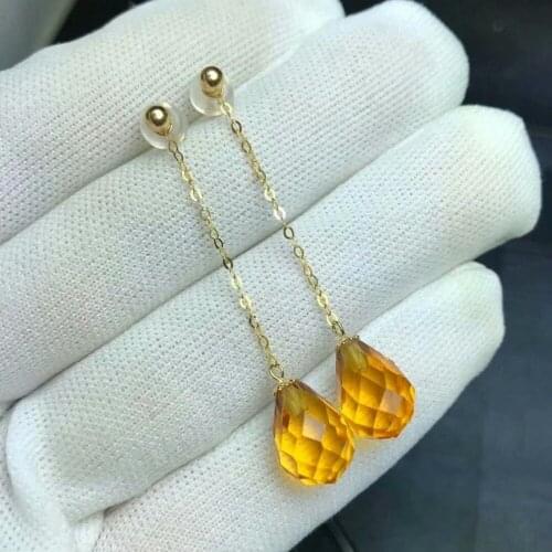 Shilovem 18k yellow gold citrine drop fine Jewelry women party new classic plant Christmas gift new mym811j