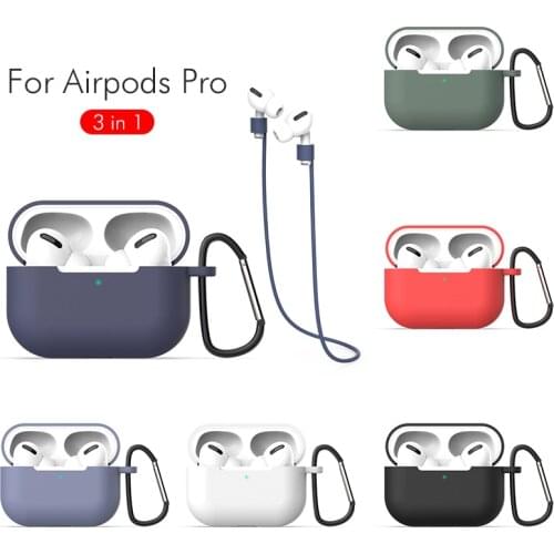 3 in 1 Silicone Case For Apple Airpods Pro Cover Protective Earphone Case For Airpods Pro Lanyard Carabiner Protective Cases