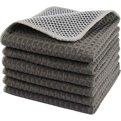SINLAND Microfiber Dish Cloths High Absorbent Dish Rags Cleaning Cloths With Poly Scour Side Quick Drying 12Inchx12Inch Black