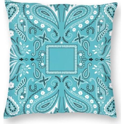Blue Paisley Bandana Pattern Cushion Cover Sofa Living Room Boho Bohemian Flowers Style Square Throw Pillow Case 40x40