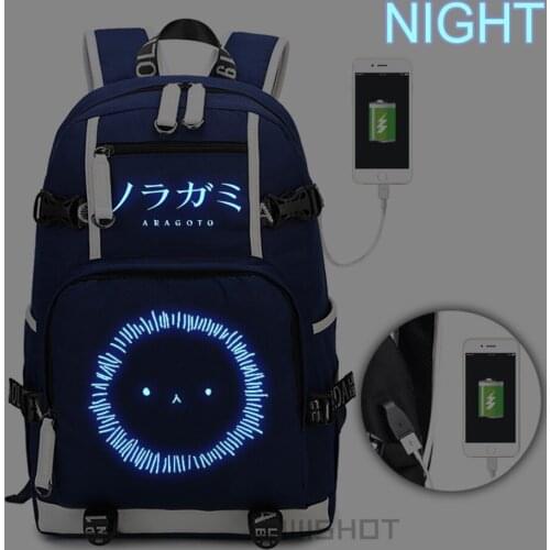 WISHOT Noragami Aragoto Yato bag Luminous Backpack Shoulder travel Bookbag for teenagers with USB Charging Port Laptop Bags