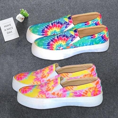 Women Casual Tie-Dye Anti-skid Round Toe Slip-On Flat Loafers Walking Shoes Flat Walking Casual Shoes Slip On Loafers Shoes
