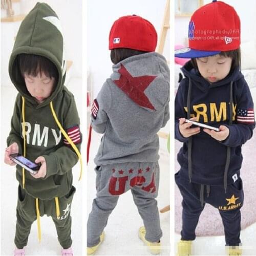 2019 Spring Boys Tracksuit Clothes Sets Hoodies Sweatshirt + Pants Sport Suit Children Outfits Kid Clothing Girl Jacket USA Army