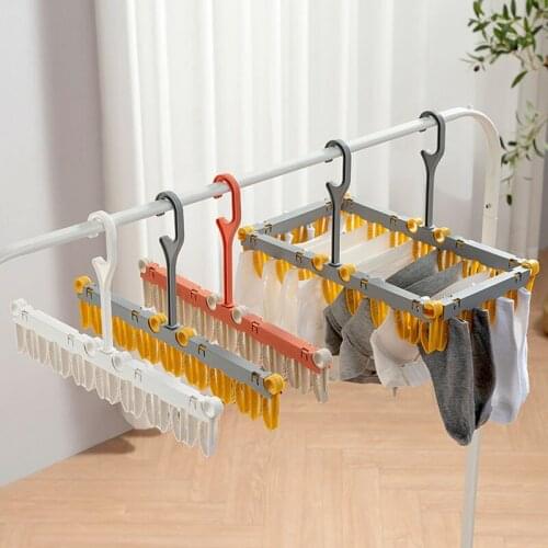 Folding Drying Rack Storage Clip Cloting Rack Plastic Hanger Underwear Panties Socks Organizers Adult Windproof Hangers