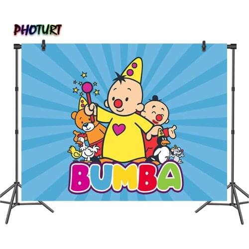PHOTURT Bumba Party Background Kids Birthday Baby Shower Backdrop Bear Dolly Blue Stripes Vinyl Photography Studios Props