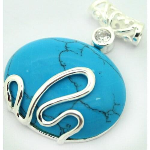 Vintage 925 Sterling Silver Blue Turquoise Pendant 37x30MM valentines gift