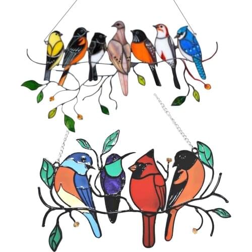 Bird Species Stained Pendant Window Hanging Suncatcher Alloy Birds Hanging Courtyard Decoration Window Hanging Decor