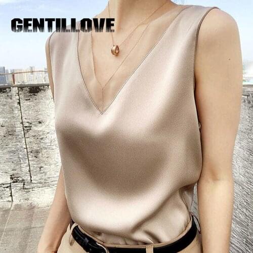 V-Neck Satin Women Tank Top Sleeveless Off Shoulder Mesh All Match Loose Vest Female Sexy Summer French Casual Crop Tops Ladies
