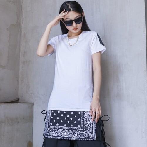 Ladies summer new medium and long ladies round neck T shirt short sleeve street mountain style large size short sleeve