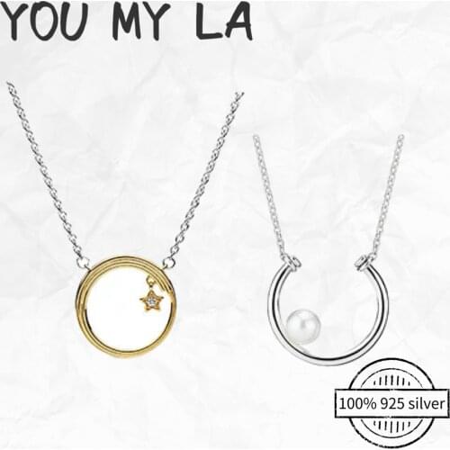 New 100% 925 Sterling Silver Pan Classic Necklace Cable Chain Sparkling Collier Moon Stars Heart For Women Fashion DIY Jewelry