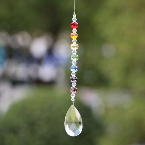 1PCS Hanging Crystal Suncatcher Teardrop Handmade Colorful Light String Rondelle Beads Pendants Home Garden Decoration