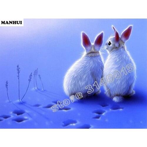 3D Diamond Painting Cross Stitch Snow rabbit Crystal Needlework Diamond Embroidery Animals Full Diamond Decorative BFC159