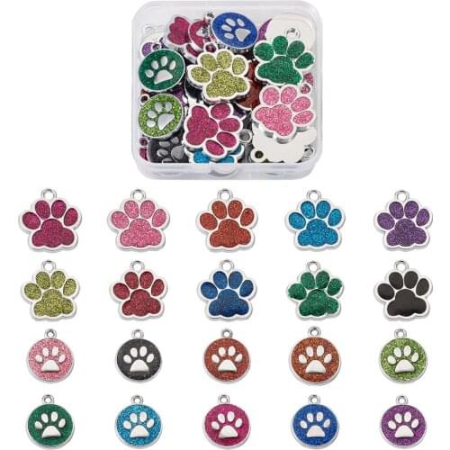 40Pcs Dog Paw Print Charms Enamel Footprint Pendants for Jewelry Making DIY Earrings Necklaces Bracelet Findings Accessories