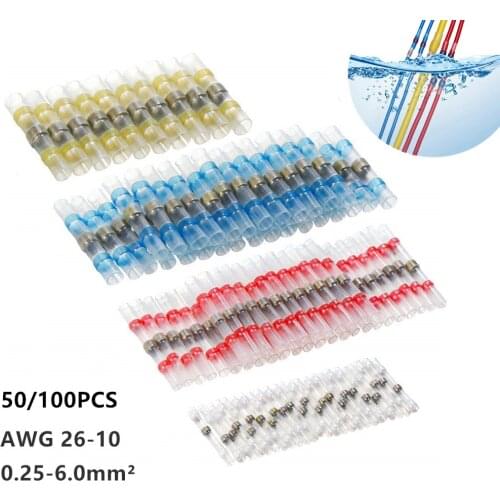 50/100PCS Heat Shrink Soldering Terminals Insulated Waterproof Butt Wire Connectors Electrical Wire Soldered Sleeve Terminals