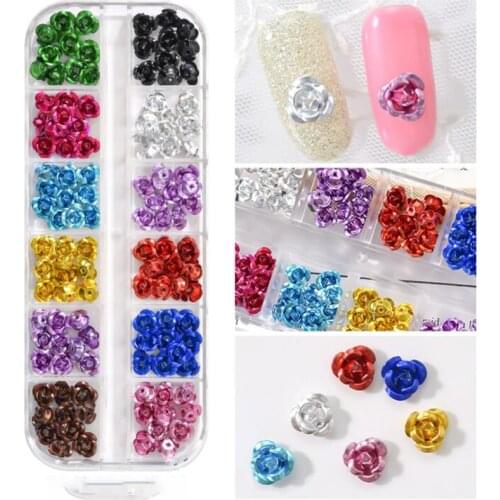 6mm Assorted Aluminum Rose, 240PCS/case Cabochons For Nail Art Tiny Rose Flower Flat-back Embellishment Decorations In 12 Grids