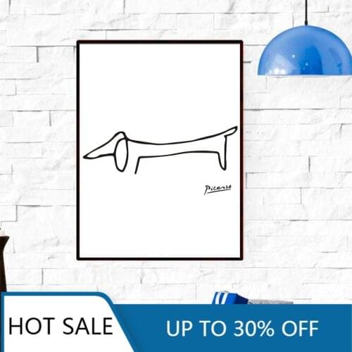 Abstract One Stroke Nordic Wall Art Canvas Painting Posters and Prints Dog Black And White Wall Decor Pictures Living Room Decor