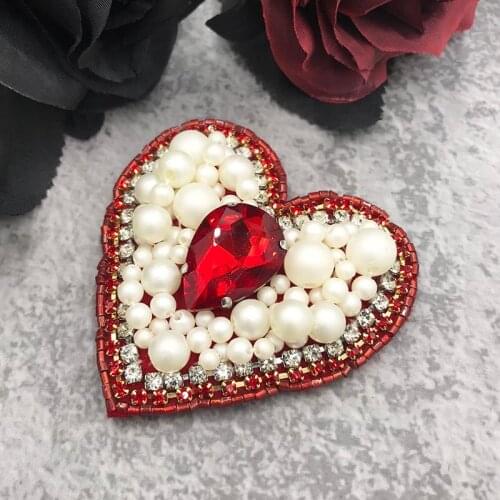 Handmade Beaded Rhinestone Pearl Love Patch Applique Sew on Clothes Shoes Bags Decoration Patch DIY