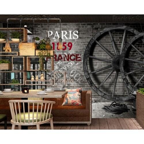 Free Shipping Custom 3D Restaurant Photo Wallpapers Bar KTV Mural Vintage Brick Wall Wheel Phone Booth Background Wall Mural