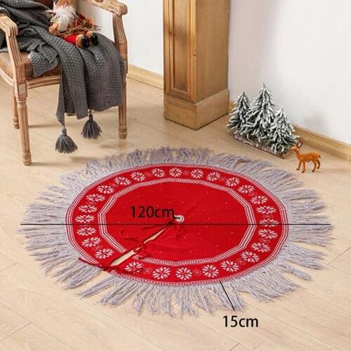 Large Gray Christmas Tree Skirt Embroidery Plush Christmas Scene Floor Mat Decoration for Christmas Decoration
