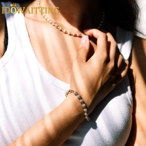 Bling CZ Ball Beaded Link Chain Bracelet For Women Gold Color Plated Hip Hop Iced Out Sparking 5A Cubic Zirconia Paved Jewelry