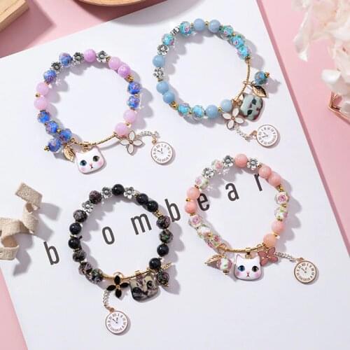 YADA ins Japanese style Cartoon cat Bracelets&Bangles For Women Charm Bracelets Handmade Jewelry Alarm clock Bracelet BT200358