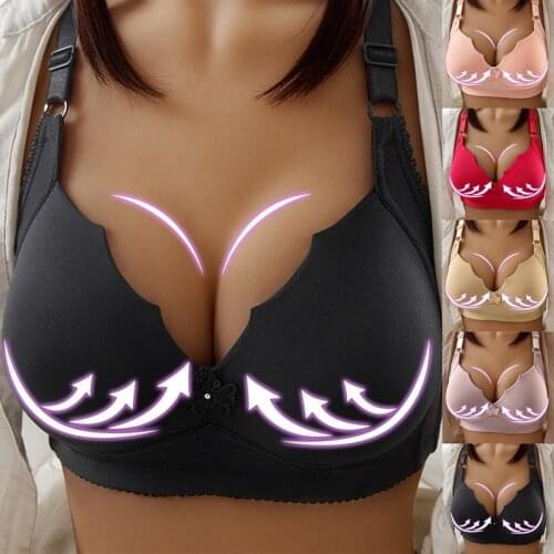 Womens Plus Large Size Bra Soft Comfortable Wire Free Underwear Sexy Elegant Push Up Brassiere Solid Color Elastic Bralette