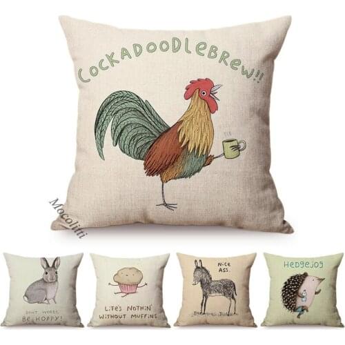 Cute Cartoon Small Animals Style Sofa Throw Pillow Case Cock Dog Rabbit Baby Art Room Bed Decorative Luxury Linen Cushion Cover
