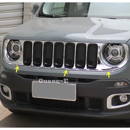 For Jeep Renegade 2016 2017 2018 2019 2020 Car Body Styling Cover Protect Detector Trim Front Up Grid Grill Grille Around 1pcs