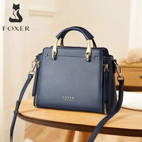 FOXER Elegant Gentlewoman Easy Commute Cross-body Handbag Cowhide Casual Shoulder Bag for Ladies Fashion Classical Design Totes