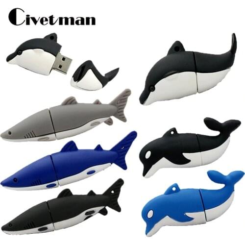 Pen Drive 256GB Cartoon Animal Shark Fish USB Flash Drive 4GB 8GB 16GB 32GB 64GB 128GB Dolphins USB Flash Memory Stick Pendrive