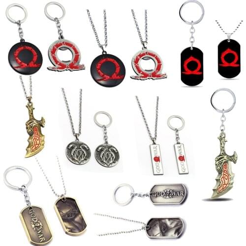 GOW Toy God of War Logos Keychain Necklace Bottle Opennr Toys Pnedants Kratos Weapon Blades Model Doll Pendant