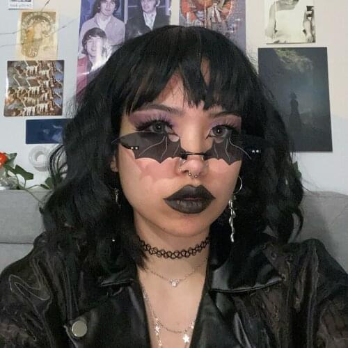 Internet Celebrity Recommend Gothic Bat Shape Womens Sunglasses Rimless Devils Wings Decoration Sun Glasses For Cosplay Show